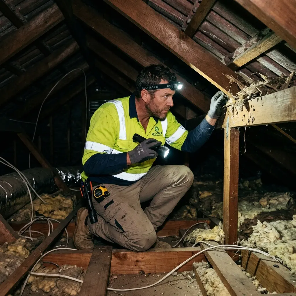 Technician inspecting a roof cavity for a dead animal in Port Melbourne