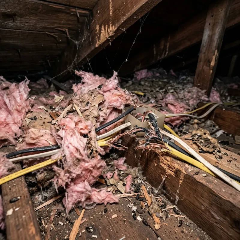 Contaminated ceiling insulation being assessed in a Port Melbourne roof space