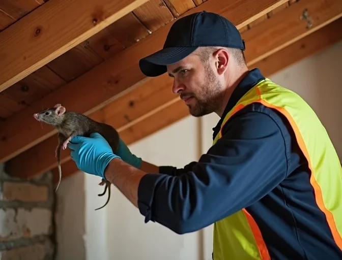Technician inspecting a roof cavity for a dead rat in Port Melbourne